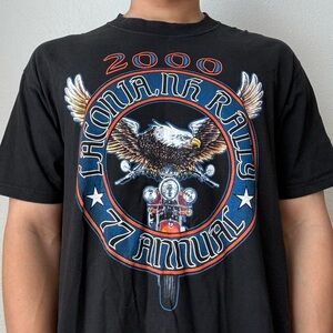 Vintage 2000 Sturgis Laconia NH Rally Races Graphics Black T-Shirt
